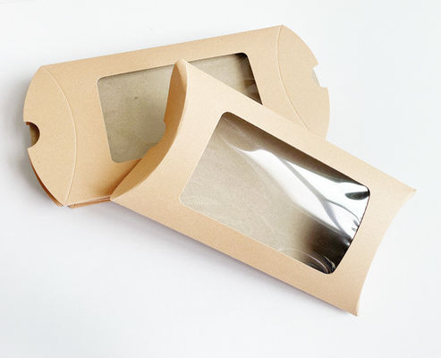 Vista de ventana Impresión de logotipo personalizado Cajas de regalo de almohada Kraft para caramelos